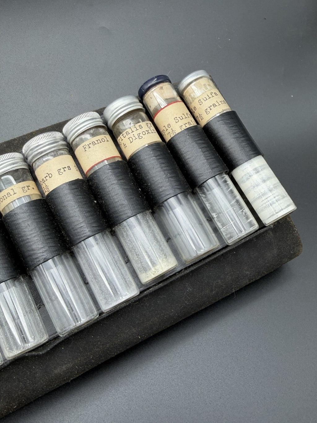 Antique Doctor Medicine Kit Leather Apothecary Travel Case Glass Vials Set