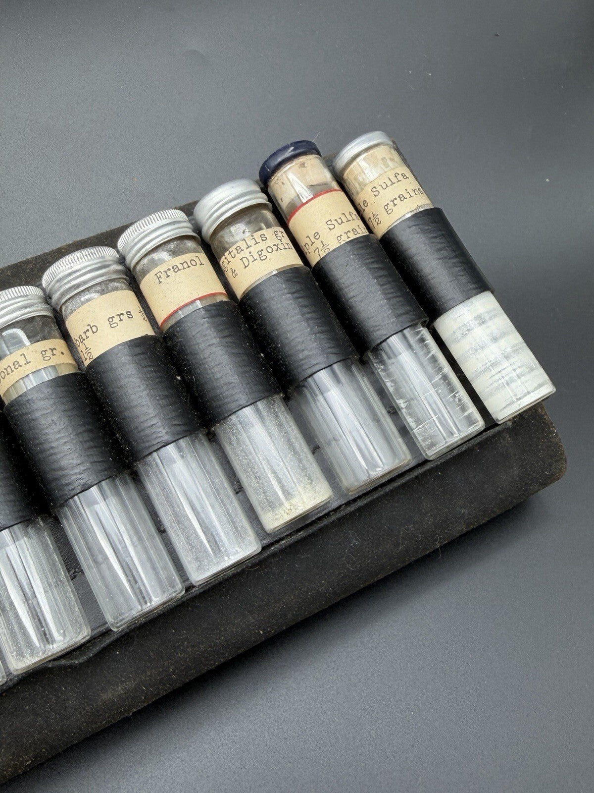 Antique Doctor Medicine Kit Leather Apothecary Travel Case Glass Vials Set