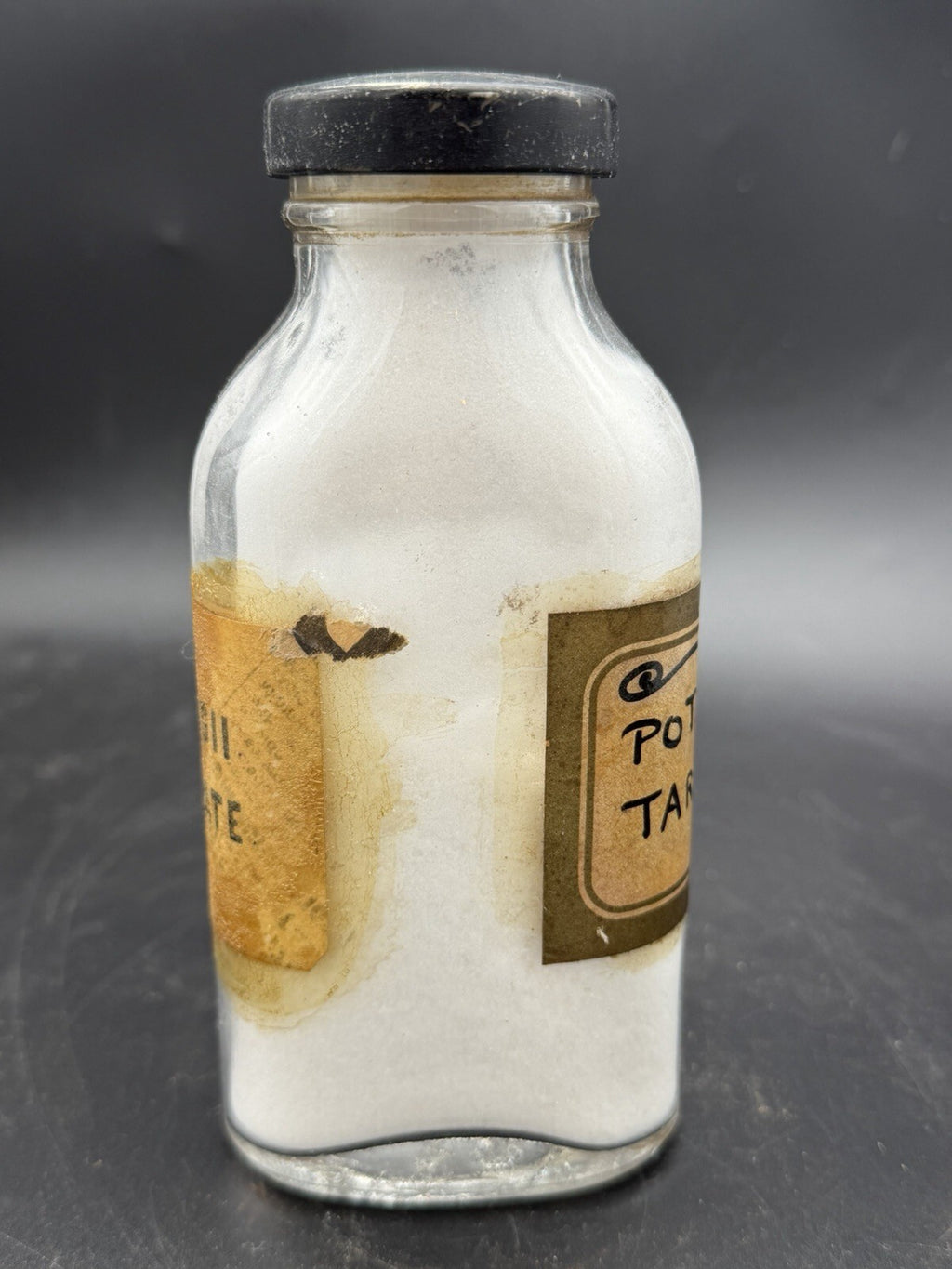 Antique Potassium Tartrate Apothecary Bottle Glass Lid Medicine Pharmacy Jar