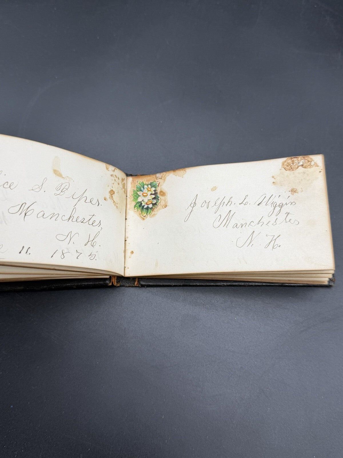 1875 Antique Miniature Autograph Book Manchester NH Victorian Era Ephemera