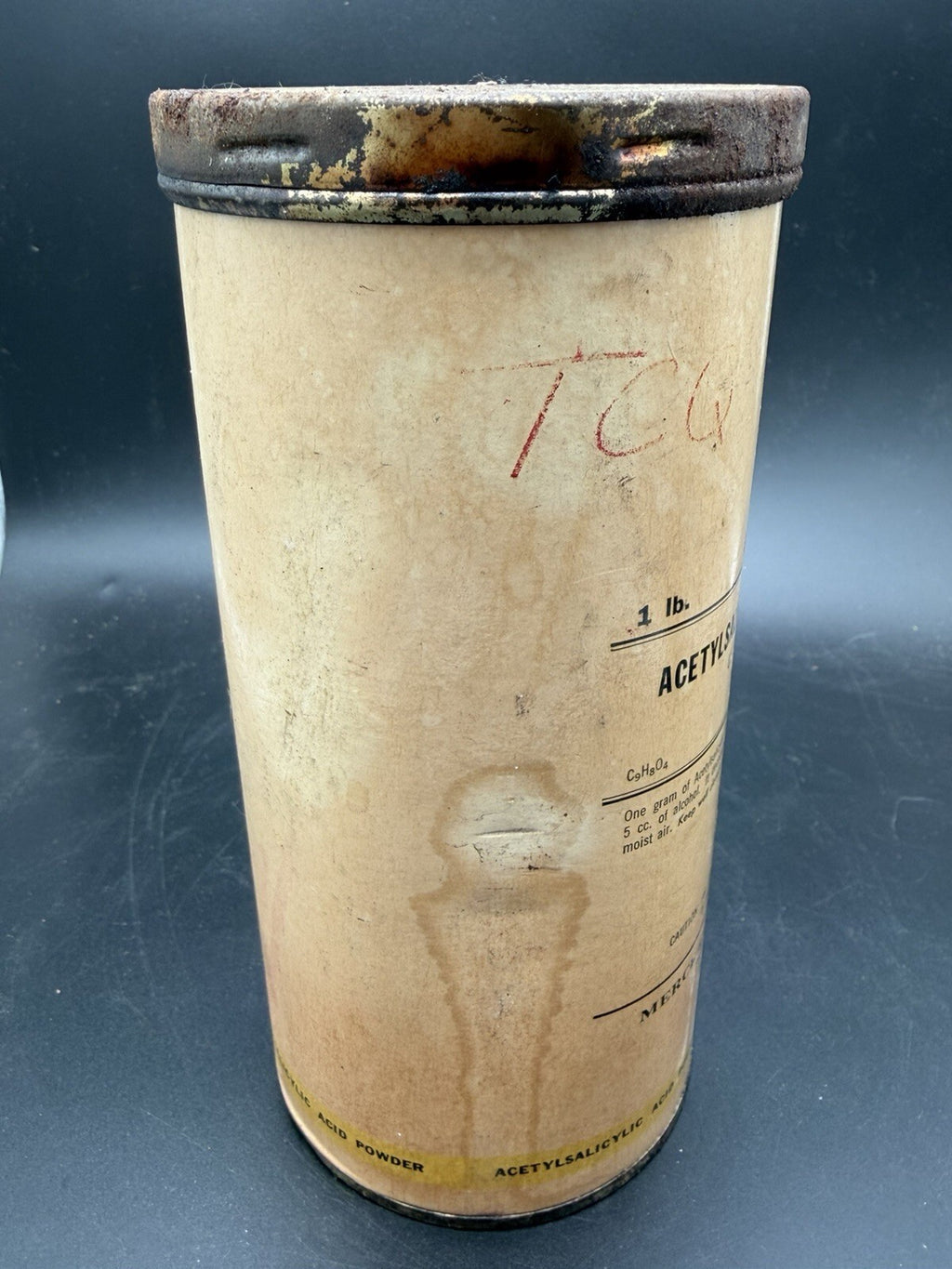 Vintage Apothecary Merck & Co. Acetylsalicylic Acid (Aspirin) 1 lb. Powder Tin