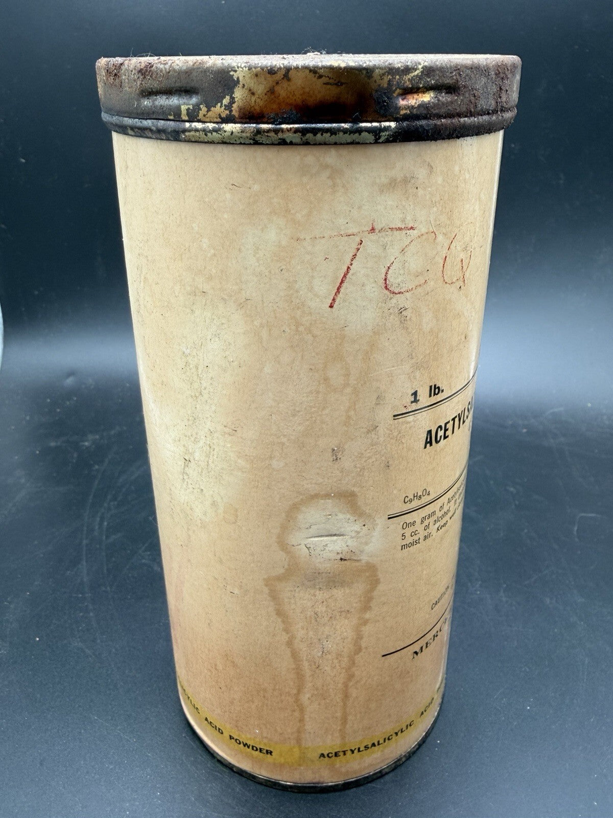 Vintage Apothecary Merck & Co. Acetylsalicylic Acid (Aspirin) 1 lb. Powder Tin