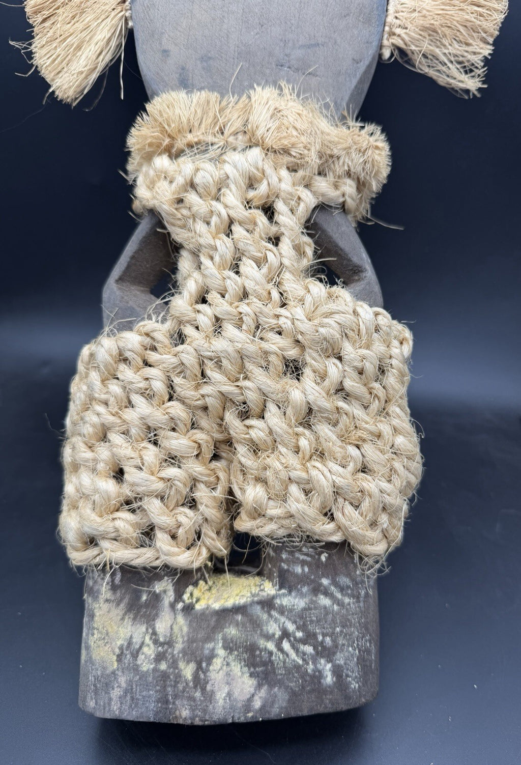 Vintage African Carved Wood Figure Raffia Tribal Statue Ritual Mask 16" Large