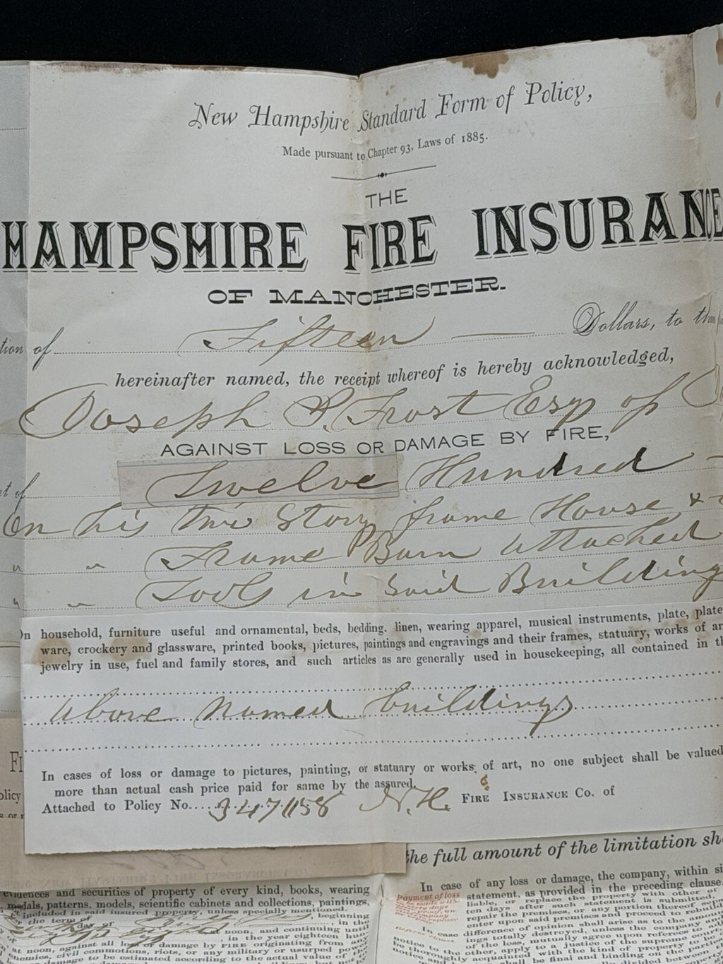 Antique 1880s NH Ephemera Lot: Insurance Policies, Handwritten Letter, Legal Doc