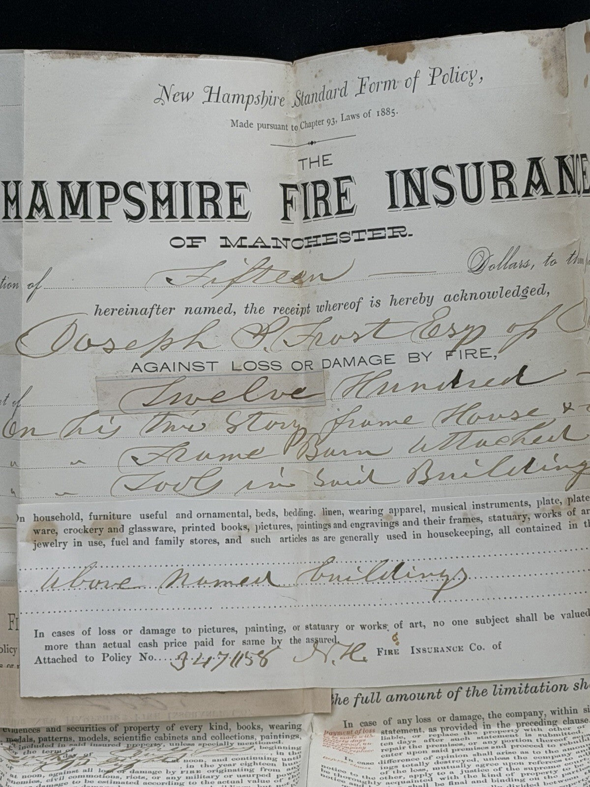 Antique 1880s NH Ephemera Lot: Insurance Policies, Handwritten Letter, Legal Doc