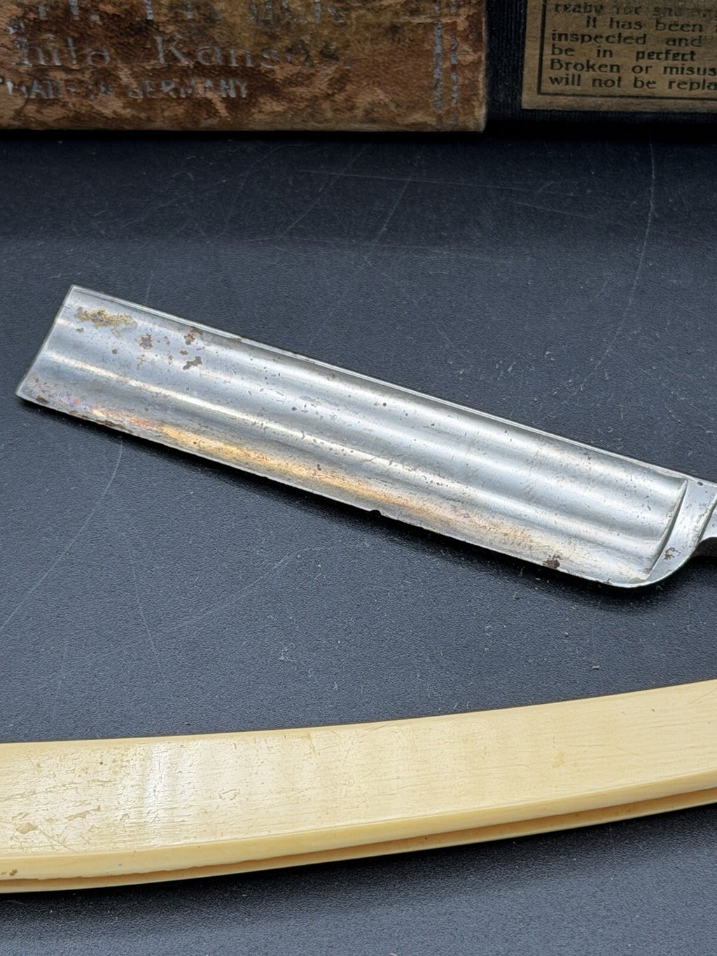Antique F.A. Clauberg Tonsorial Gem Straight Razor Celluloid Handle Germany
