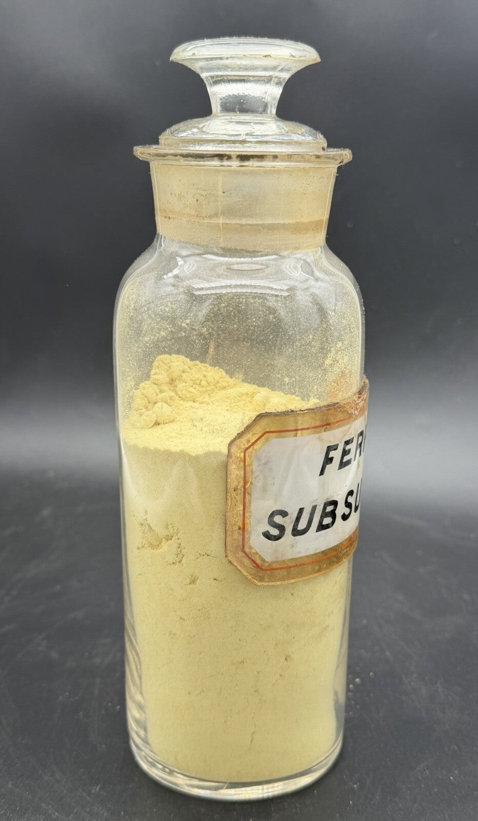 Antique Ferri Subsulph Apothecary Bottle Ground Stopper Powder Display Pharmacy