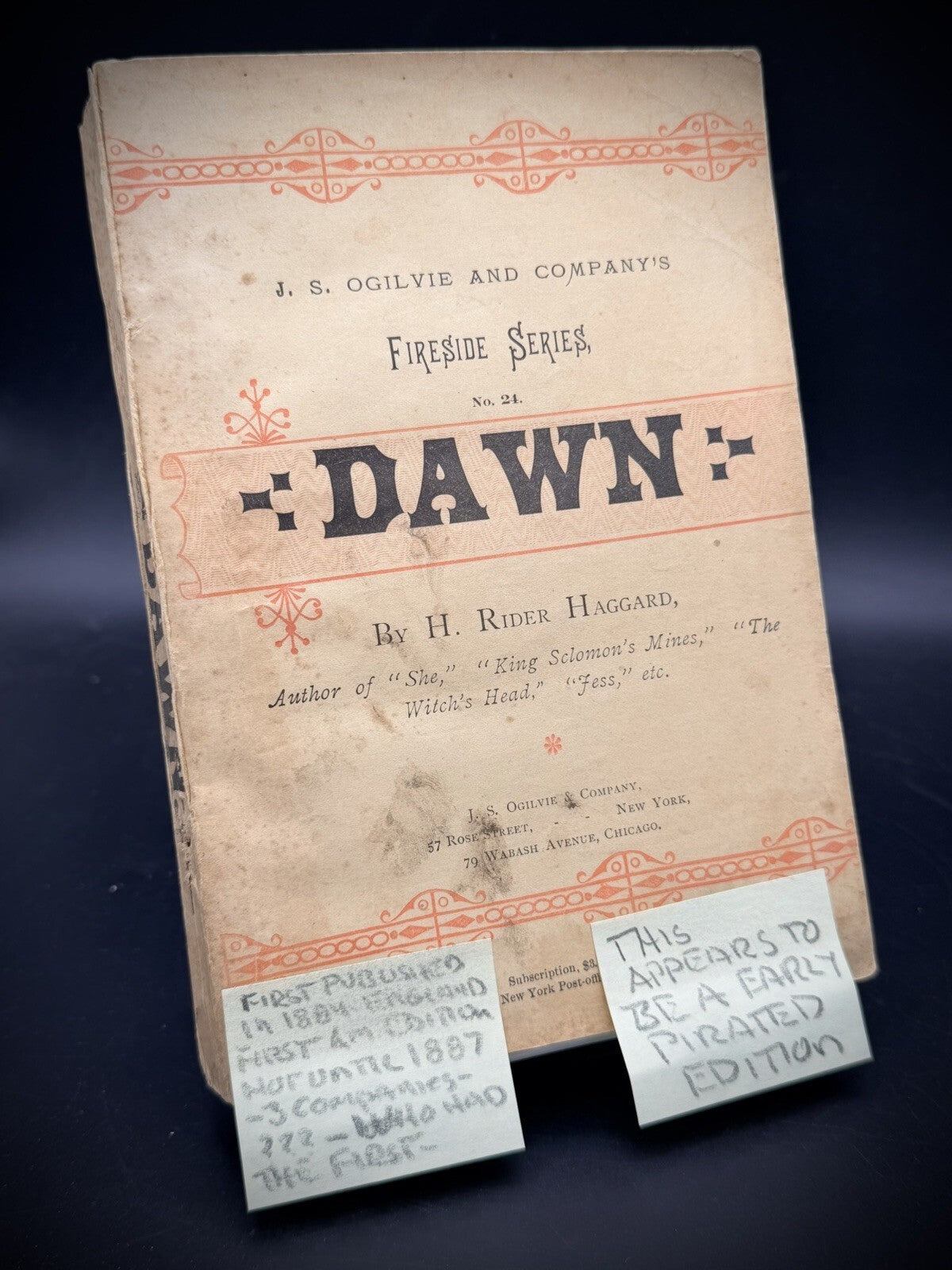 Vintage 1887 Dawn by H Rider Haggard J S Ogilvie Pirated Edition Rare