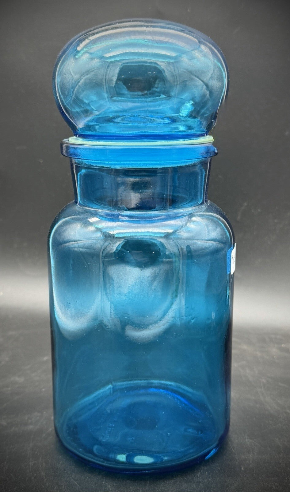 Vintage Blue Glass Apothecary Jar Ground Stopper Lid Scientific Canister 7"