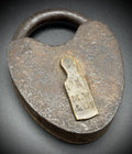 Antique Iron Heart Padlock w/ Brass Tag M.W. & Co. 19th Century Industrial Lock