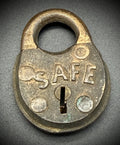 Vintage Antique "Safe" Cast Iron Brass Small Padlock Collectible Lock RARE