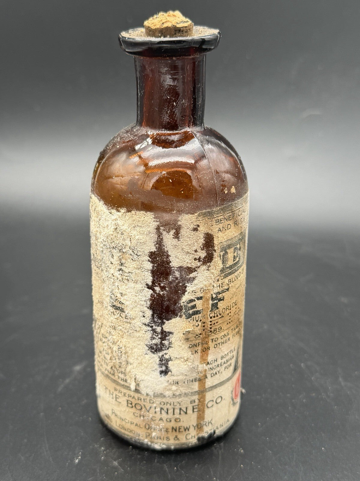 Antique Bovinine Medicine Bottle The Bovinine Co. Chicago New York London