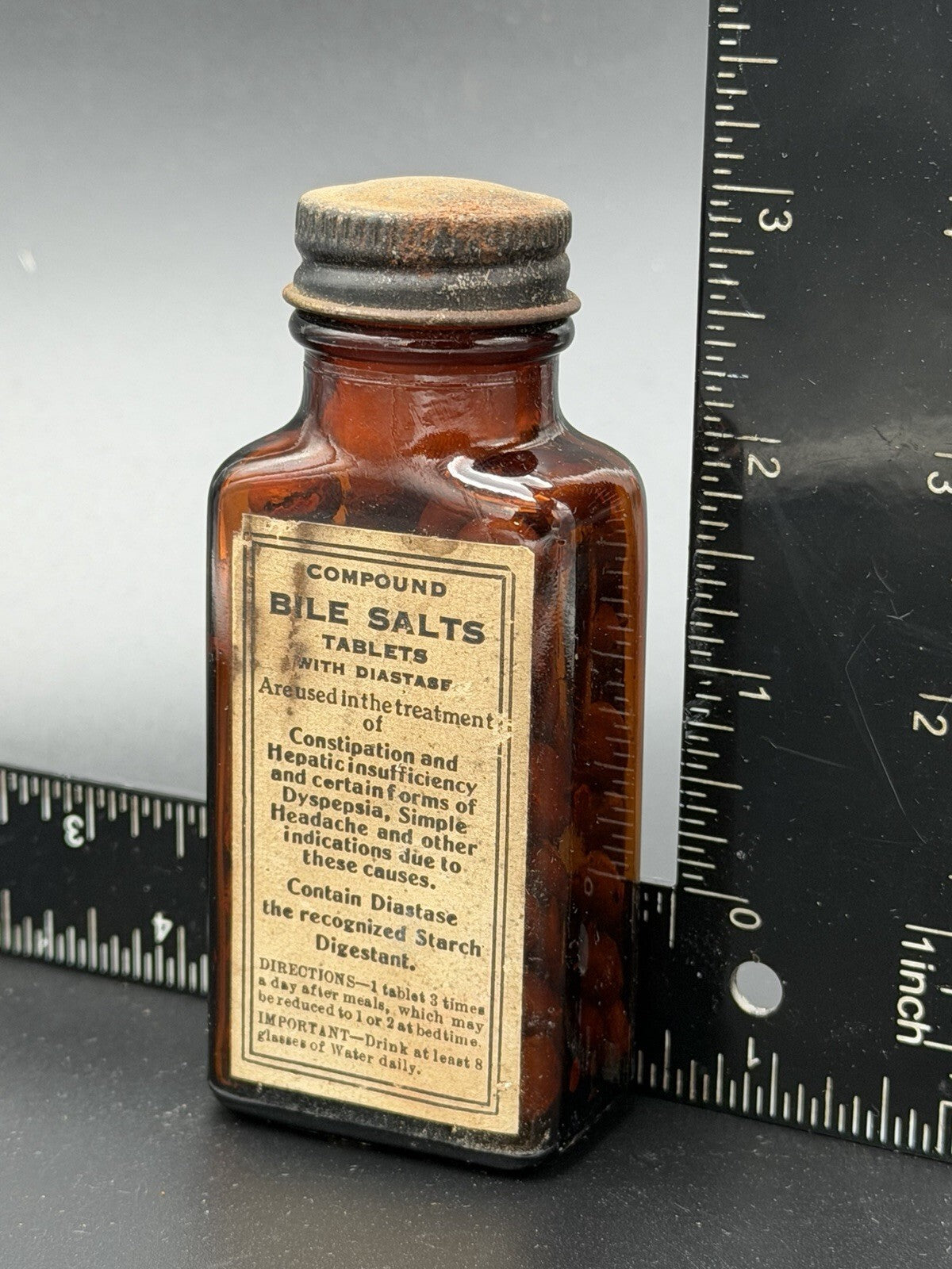 Vintage Brewer & Co Bile Salts Medicine Bottle Amber Glass Worcester Mass