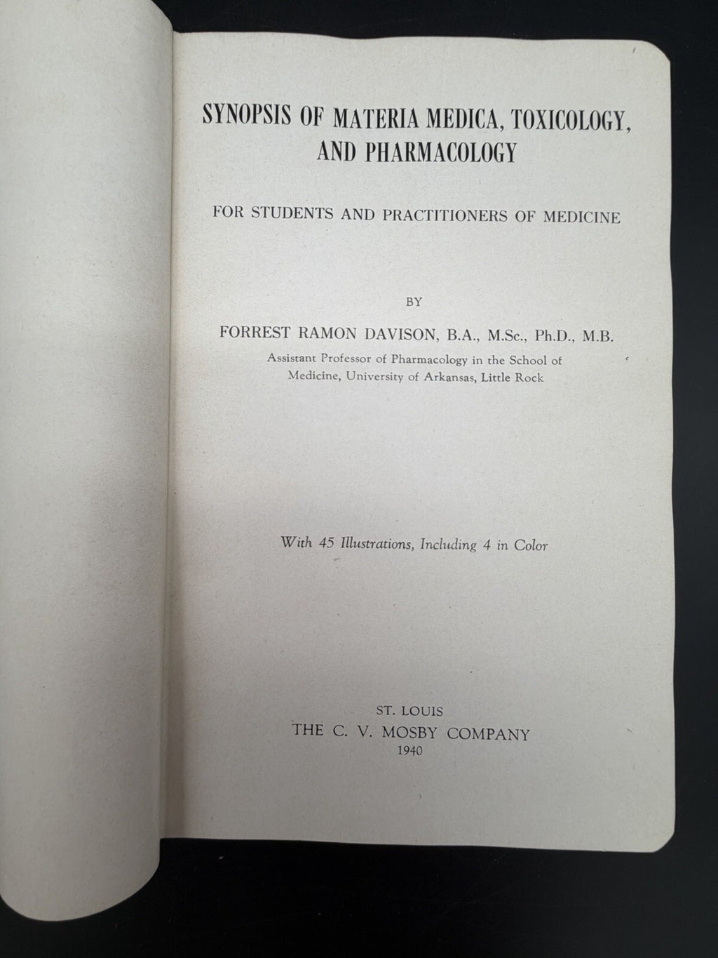 1940 Synopsis of Materia Medica Toxicology and Pharmacology Forrest Davison