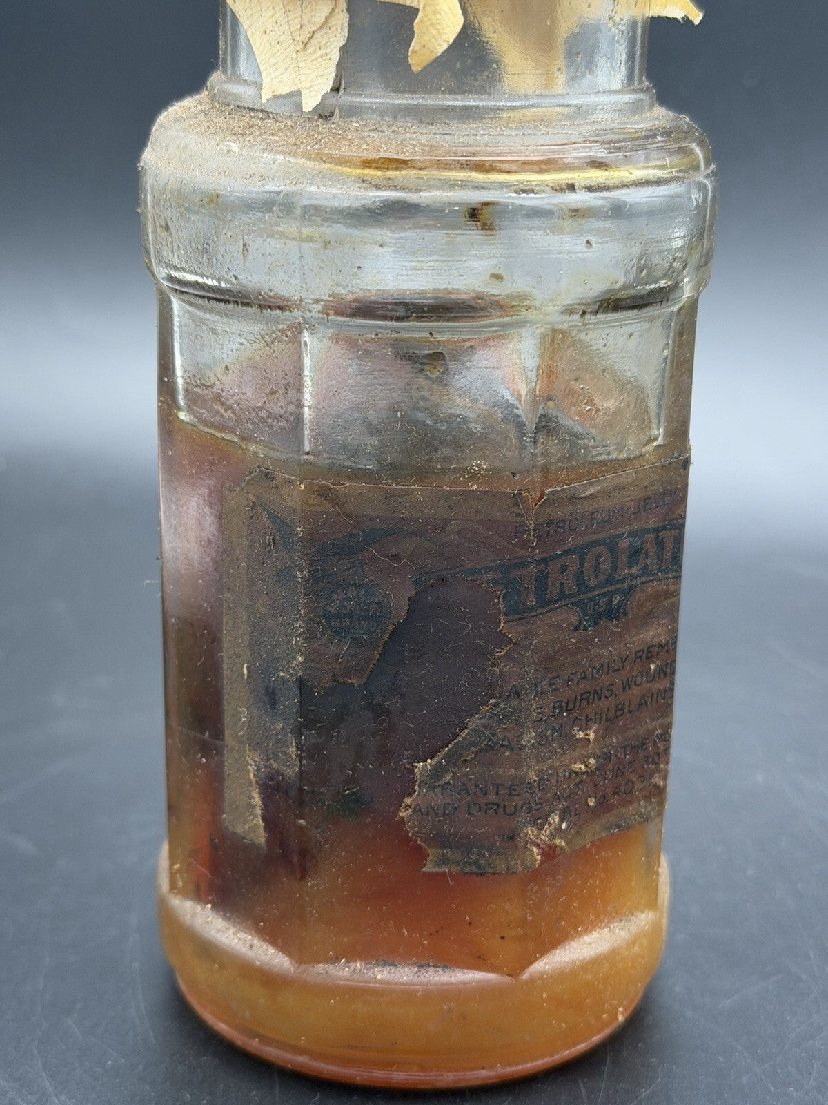 Antique Petrolatum U.S.P. Jelly Amber Bottle w/ Original Label & Sealed Top