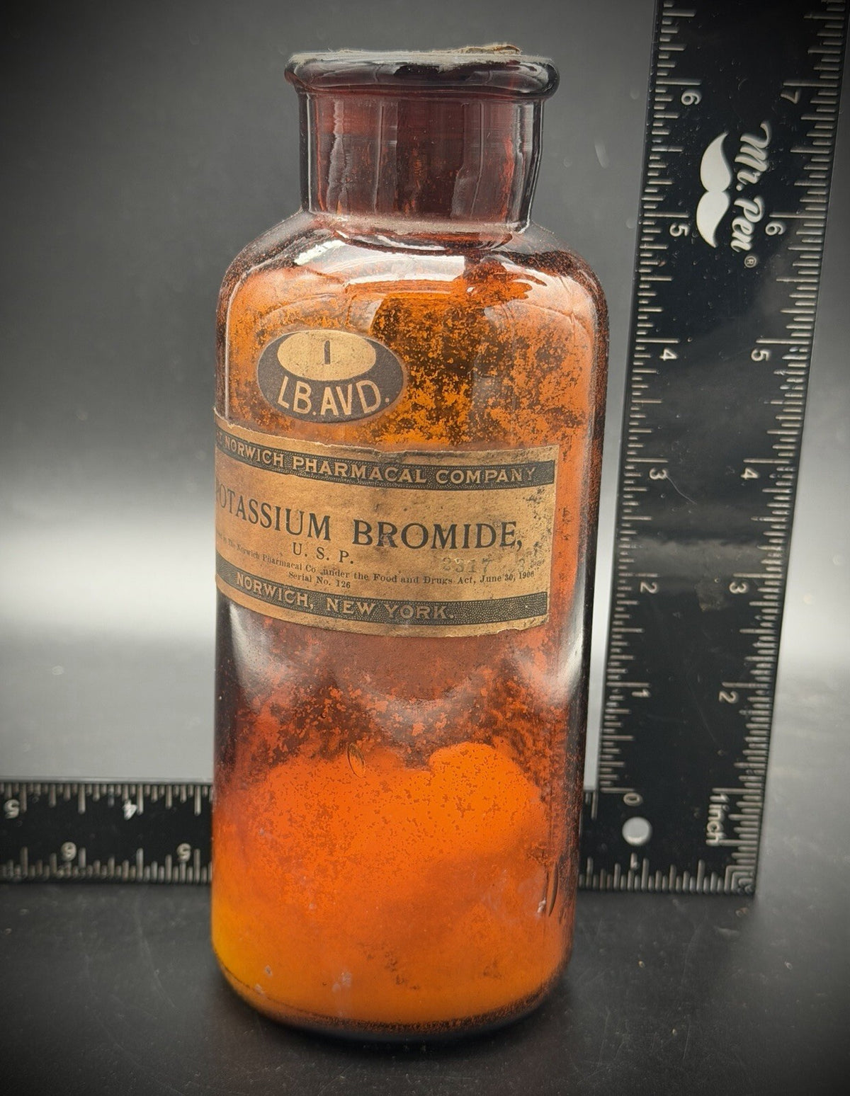 Antique Apothecary Bottle Potassium Bromide Norwich Pharmacal Amber Glass [COPY]