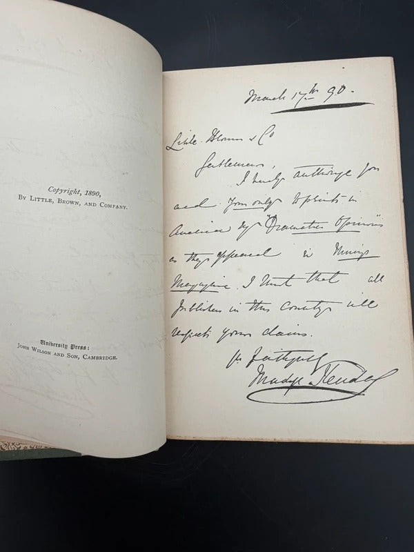 1890 Dramatic Opinions Mrs Kendal First Edition Antique Theatre Acting Memo