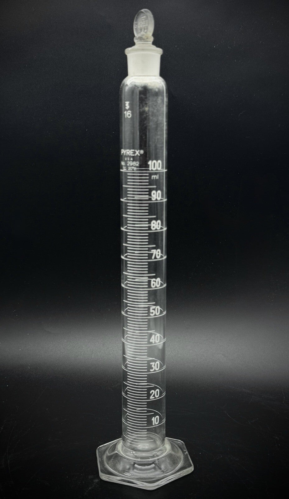Vintage Pyrex 100ml Graduated Cylinder No. 2982 Glass Stopper Labware USA