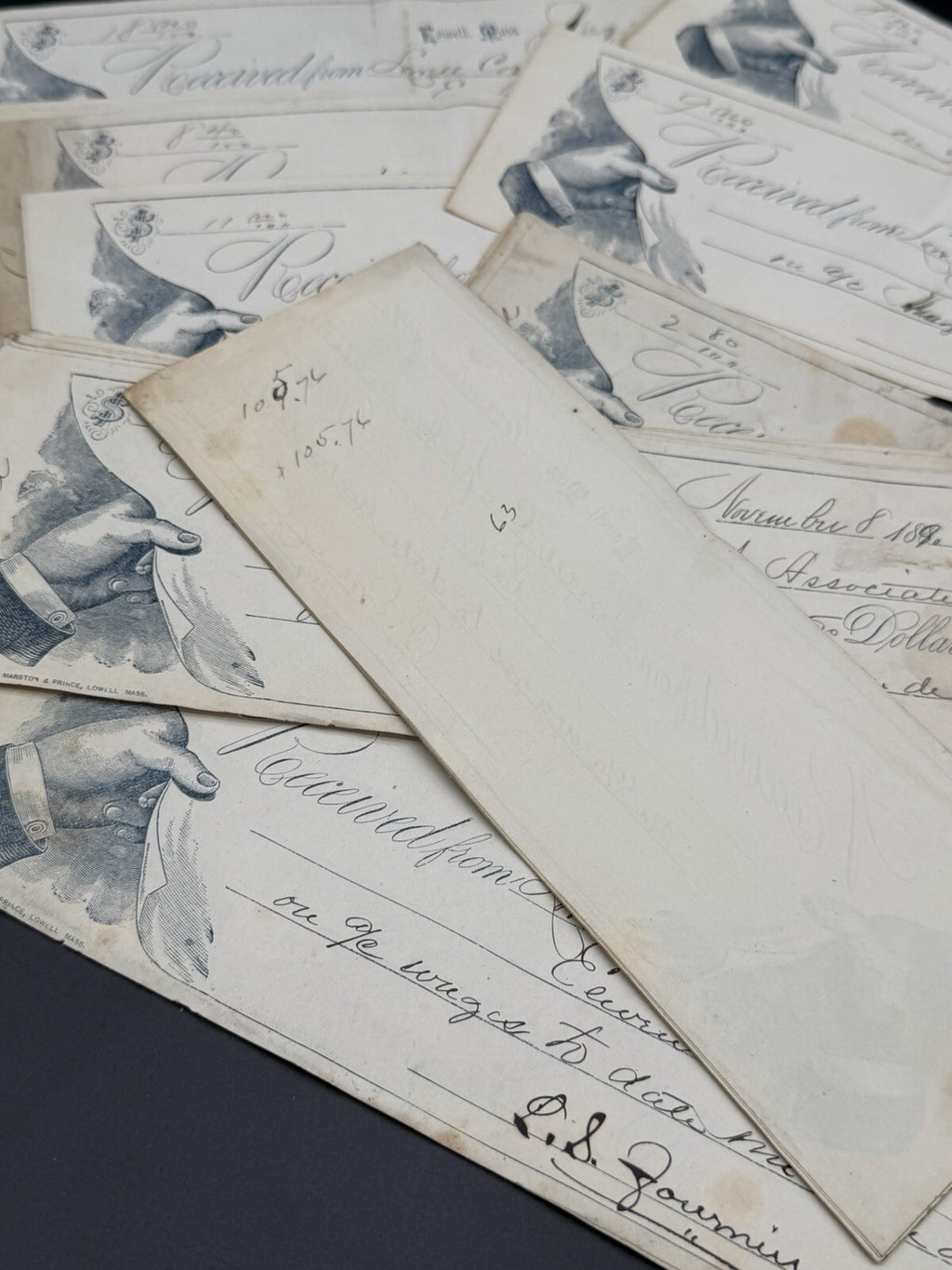 Antique 1890s Lowell Mass Coop Association Wage Receipts Vignette Ephemera Lot