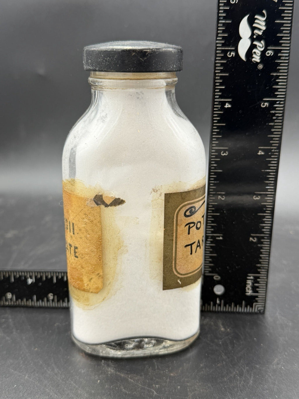 Antique Potassium Tartrate Apothecary Bottle Glass Lid Medicine Pharmacy Jar