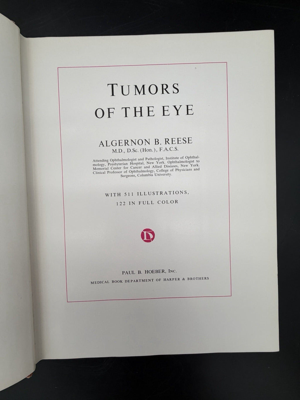 Vintage Book, 1951 Tumors of the Eye Algernon B Reese 1st Edition Dust Jacket Ephemera