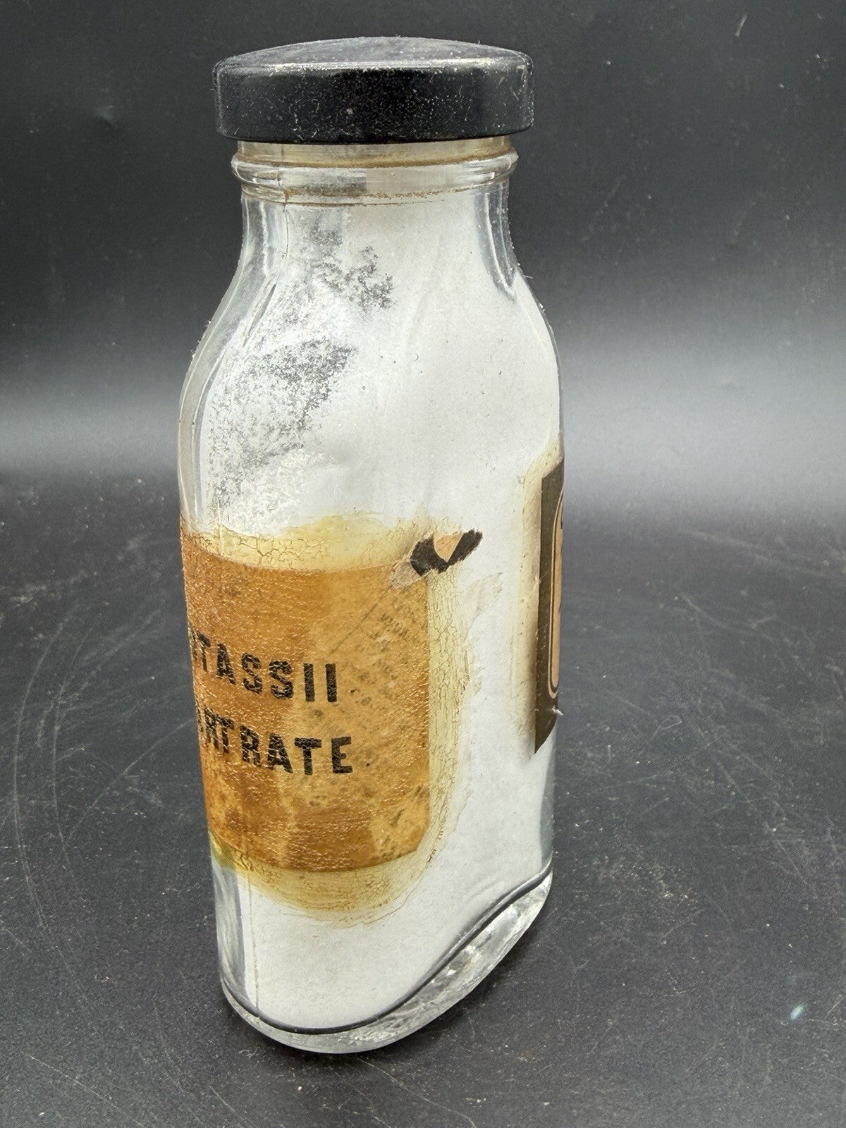 Antique Potassium Tartrate Apothecary Bottle Glass Lid Medicine Pharmacy Jar