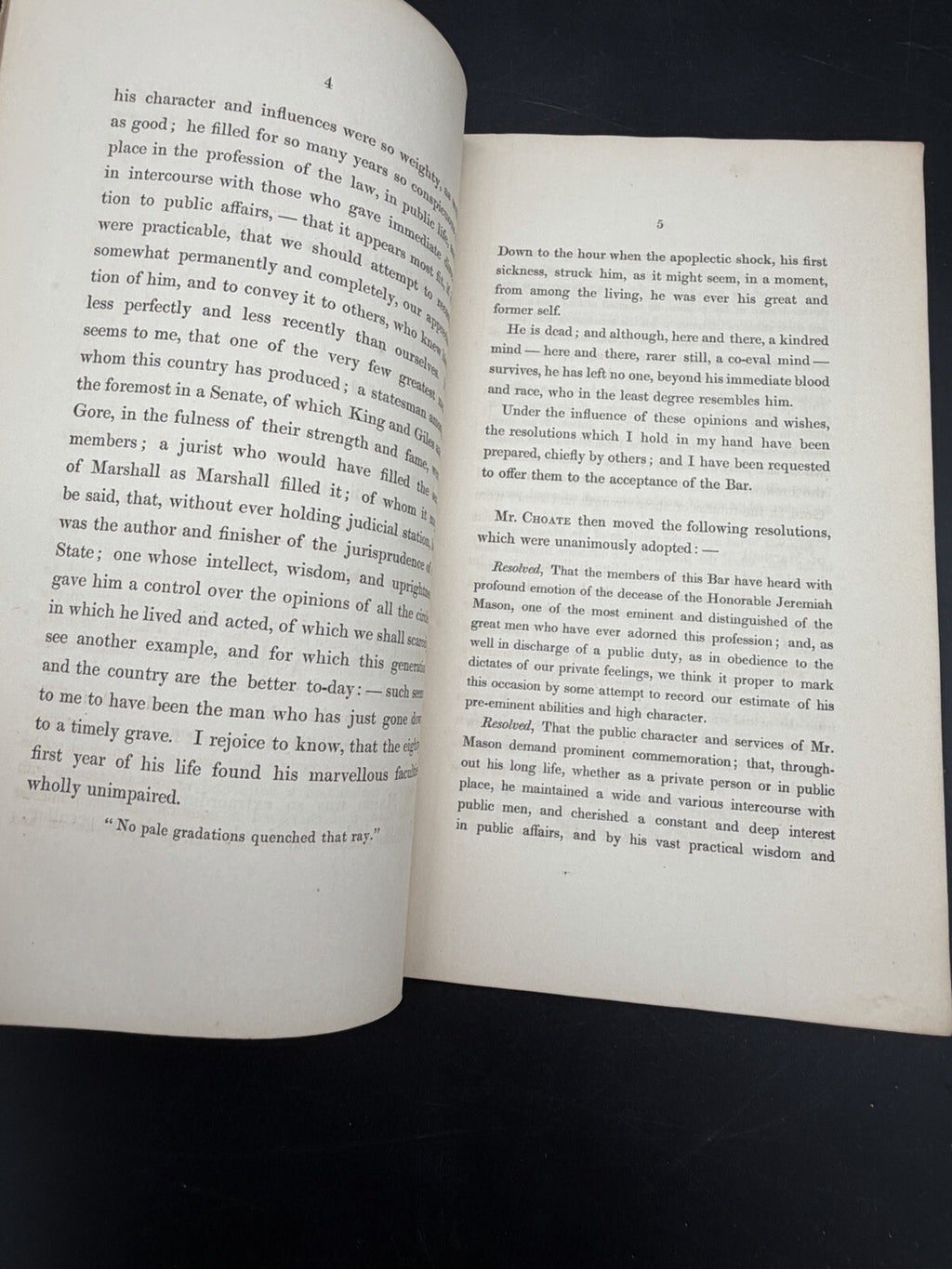 1849 Proceedings Death of Hon. Jeremiah Mason - MA & NH Legal History - Rare