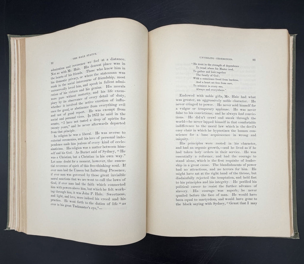 Antique Book 1892 The Statue of John P Hale New Hampshire Unveiling William E. Chandler HC
