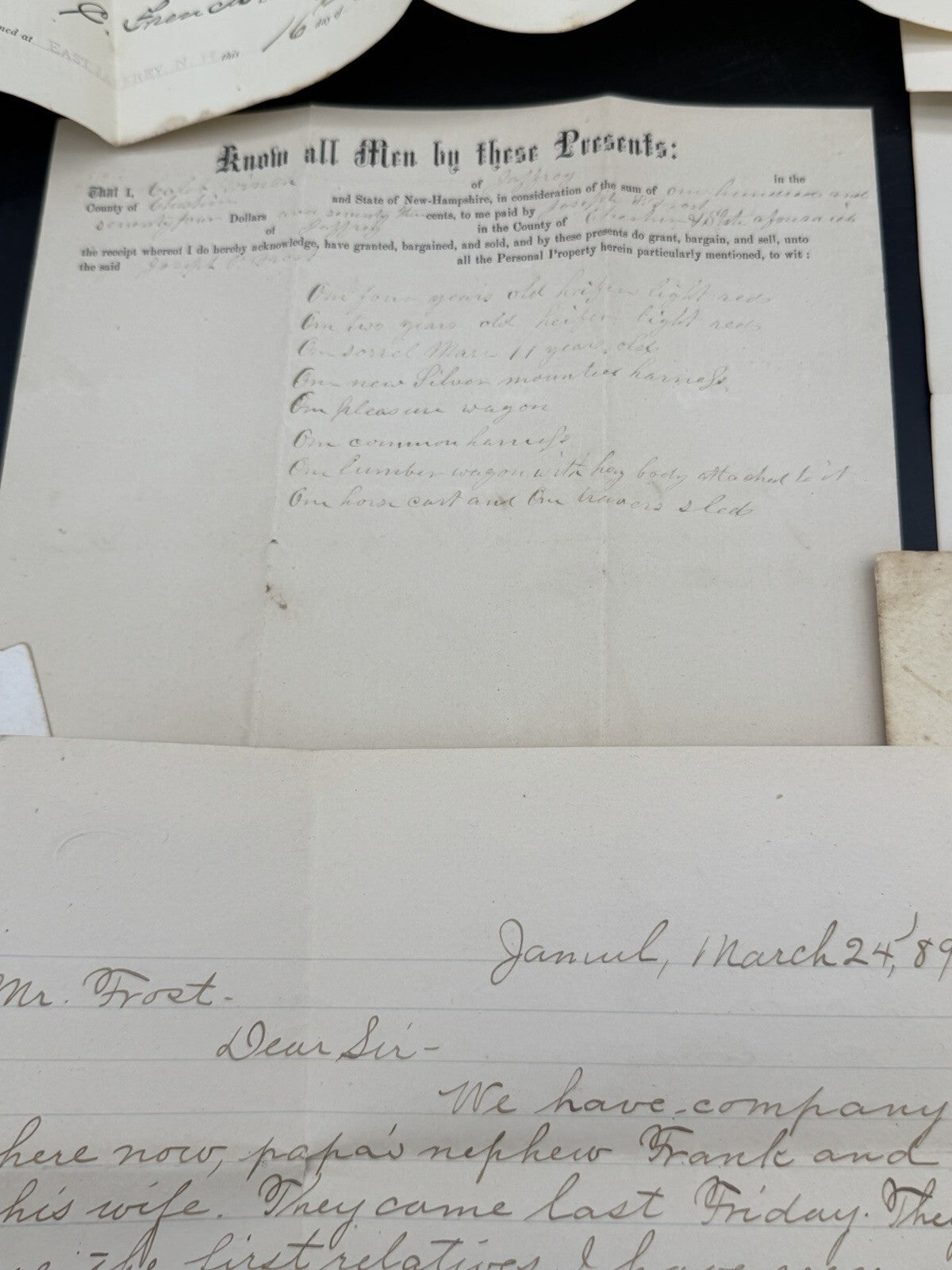 Antique 1880s NH Ephemera Lot: Insurance Policies, Handwritten Letter, Legal Doc