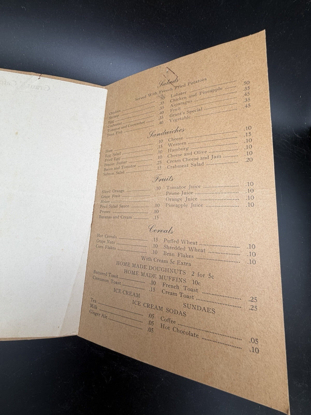 Vintage Grants Cafe Menu Durham New Hampshire Restaurant Diner Food Ephemera