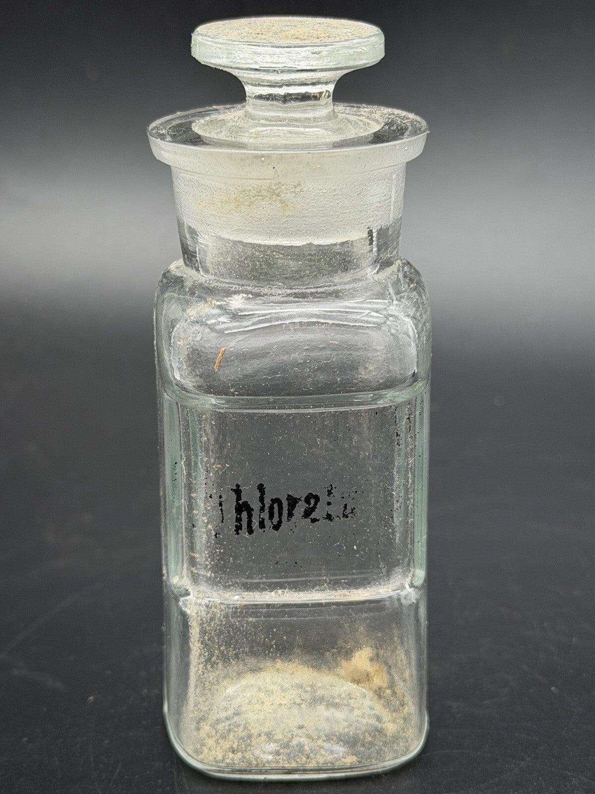 Antique Glass Apothecary Bottle Matching Ground Stopper Chlorate Label Vintage