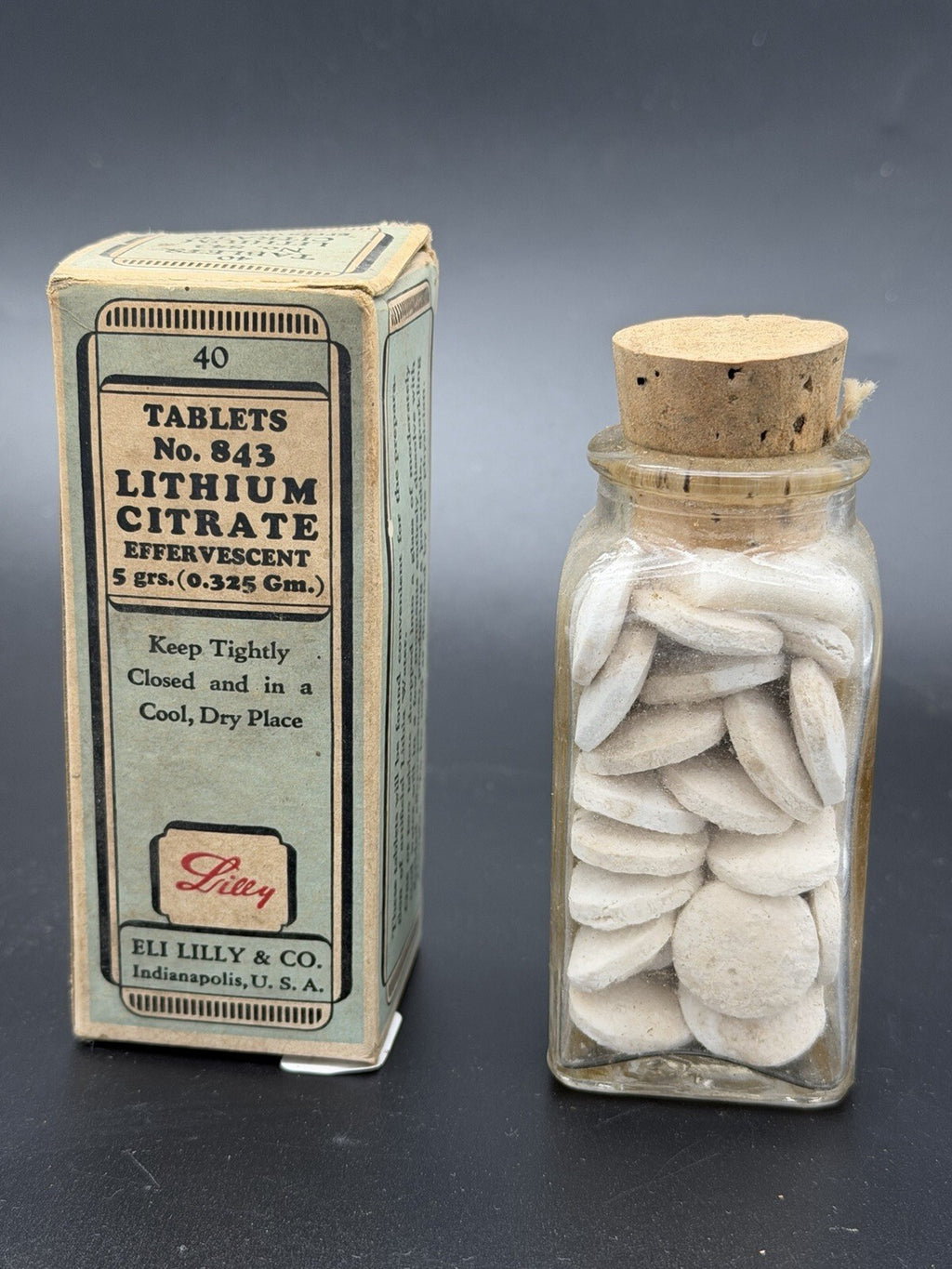 Antique Eli Lilly Lithium Citrate Effervescent Tablets No. 843 with Original Box