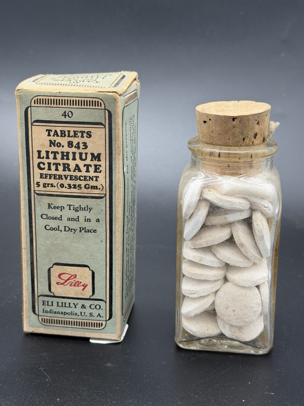 Antique Eli Lilly Lithium Citrate Effervescent Tablets No. 843 with Original Box