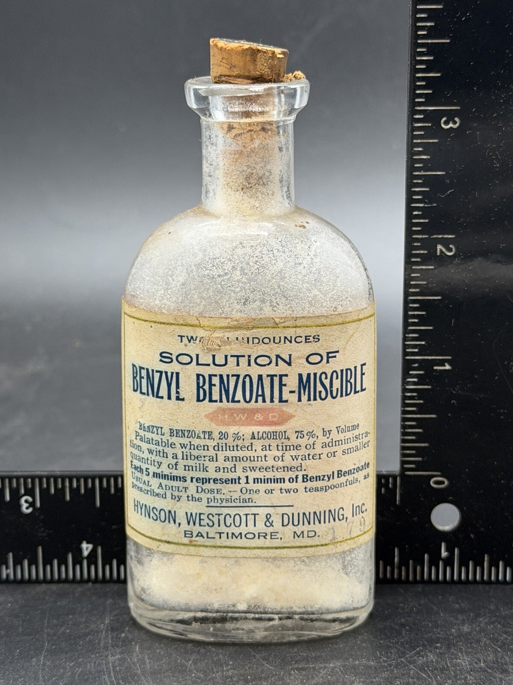 Antique Hynson Westcott & Dunning Solution of Benzyl Benzoate Bottle