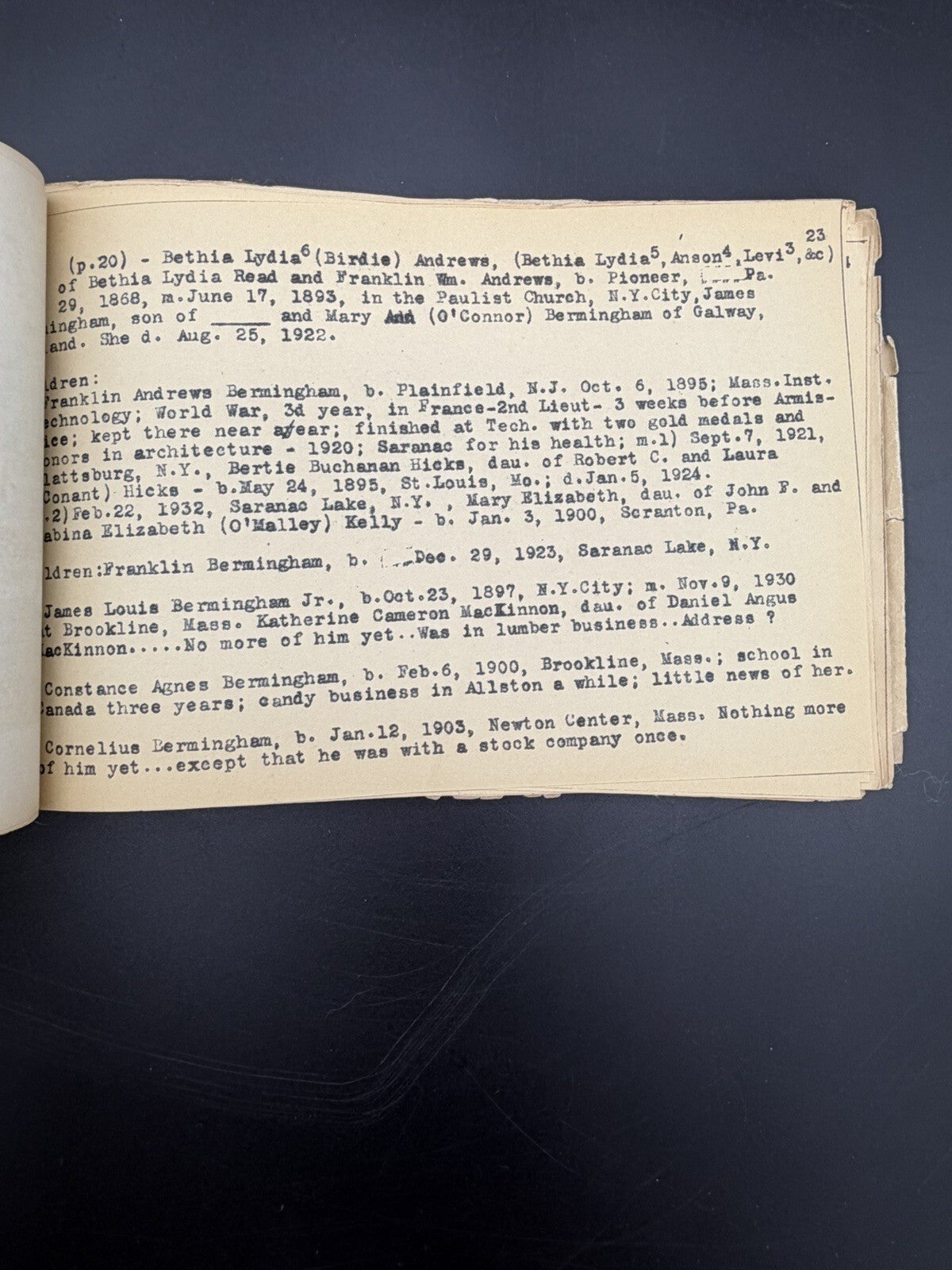1932 Levi and Lucinda Read Ancestors and Descendants Family Genealogy Book
