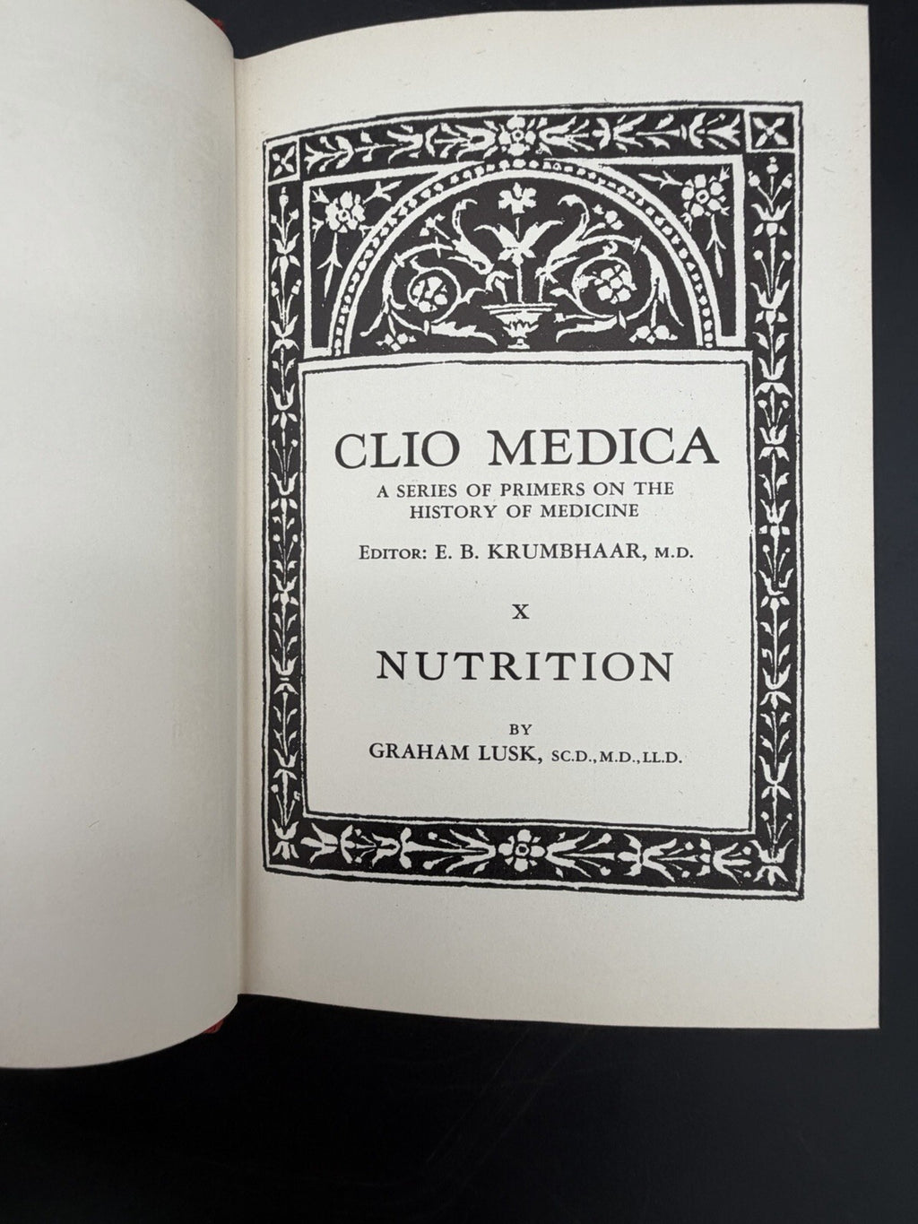 Antique Book, 1933 Nutrition Graham Lusk Clio Medica History of Medicine Vol X First Edition