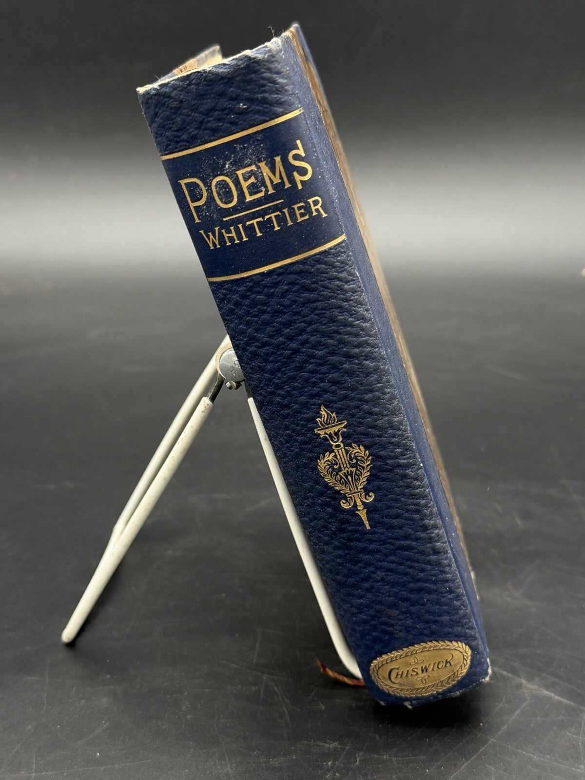Antique Book, Poems John G. Whittier 19th C. Wm. L. Allison Co. Half Leather Bound