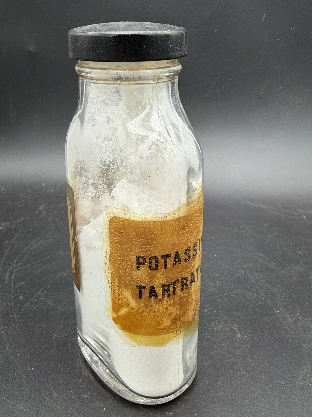 Antique Potassium Tartrate Apothecary Bottle Glass Lid Medicine Pharmacy Jar