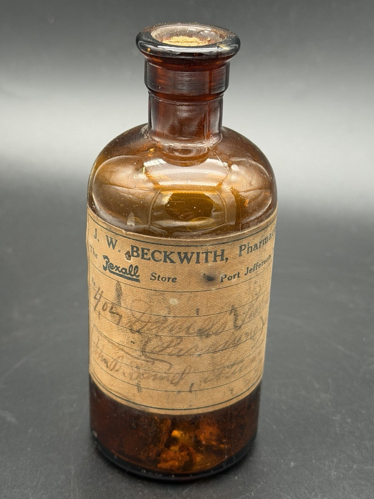 Antique J.W. Beckwith Rexall Store Port Jefferson NY Amber Quack Medicine Bottle