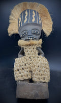 Vintage African Carved Wood Figure Raffia Tribal Statue Ritual Mask 16" Large