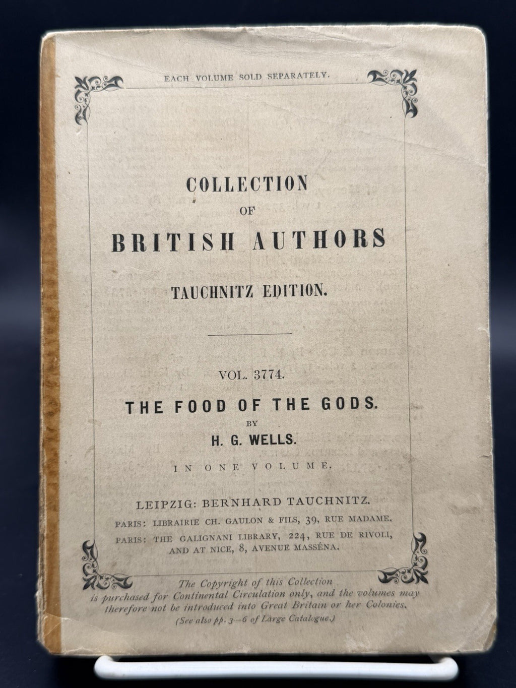 1904 The Food of the Gods H G Wells Tauchnitz Edition Vol 3774 Vintage Softcover