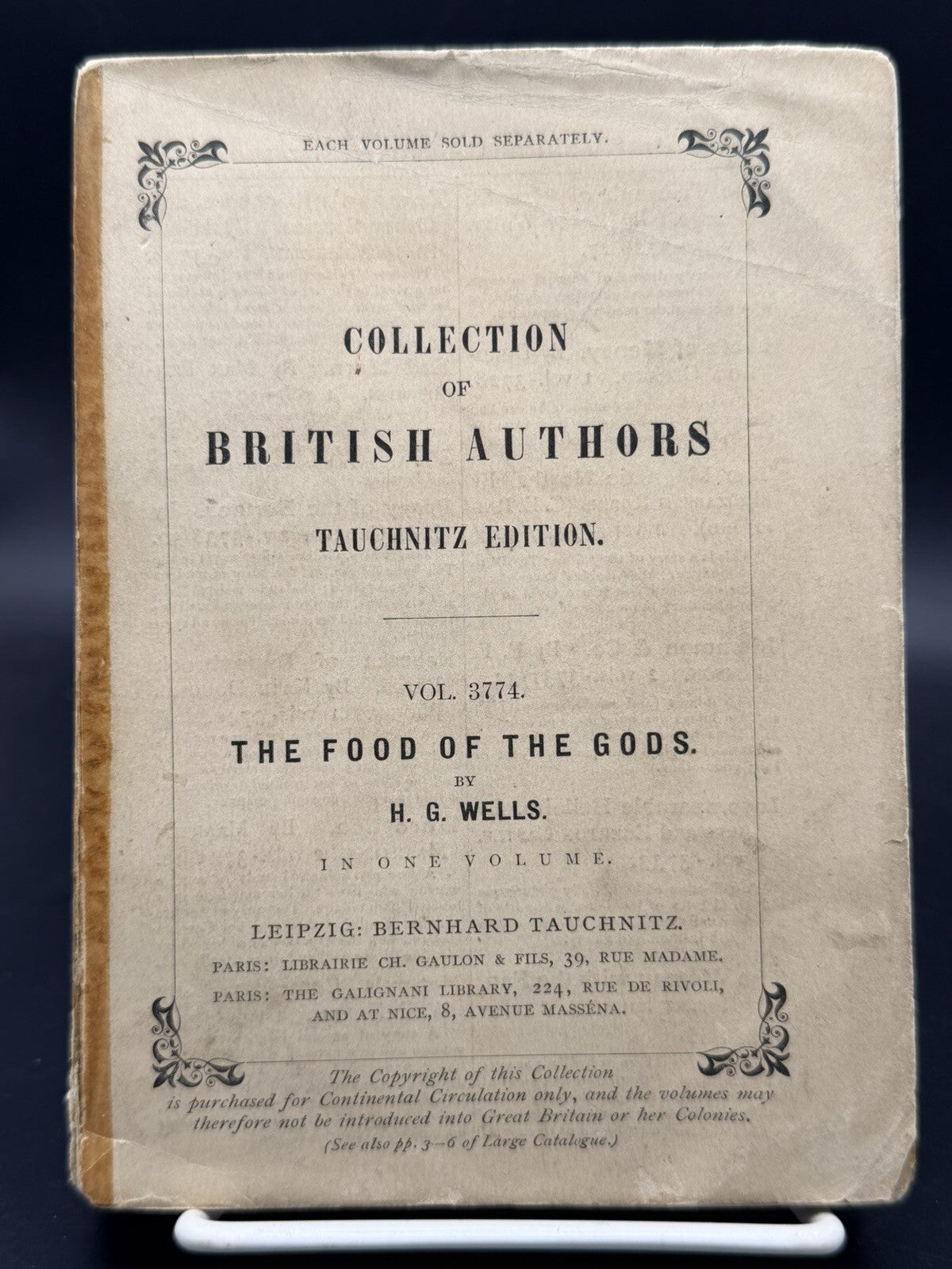 1904 The Food of the Gods H G Wells Tauchnitz Edition Vol 3774 Vintage Softcover