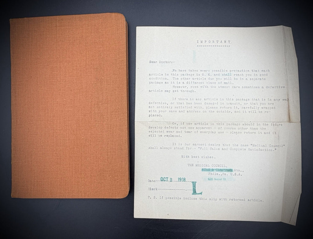 1912 Obstetrical Emergencies Handbook with 1918 Medical Council Letter
