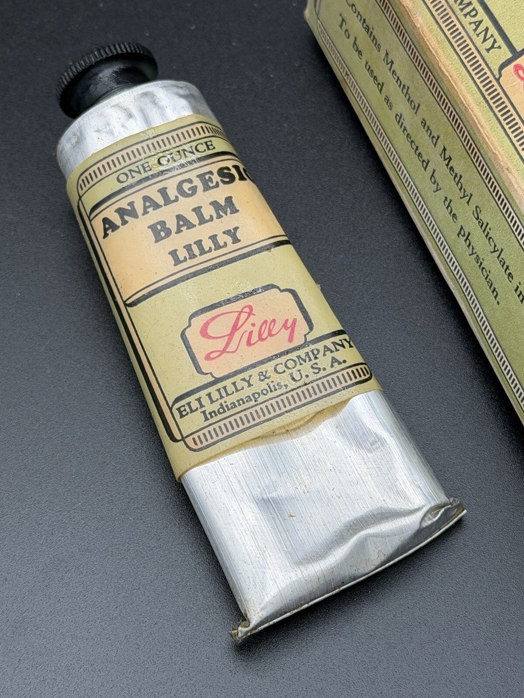 Vintage Eli Lilly Analgesic Balm 1 Oz Ointment Tube with Original Box