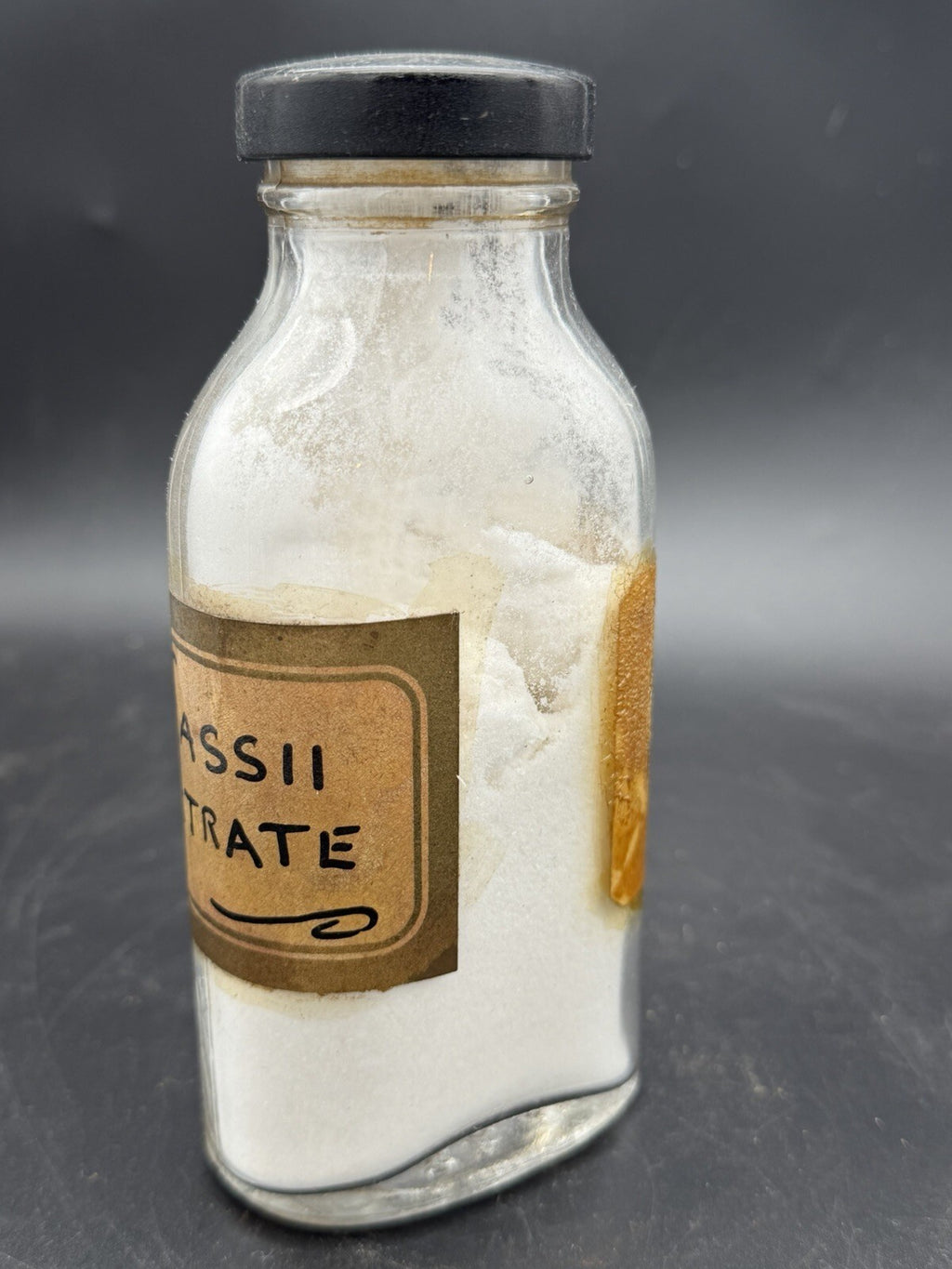 Antique Potassium Tartrate Apothecary Bottle Glass Lid Medicine Pharmacy Jar