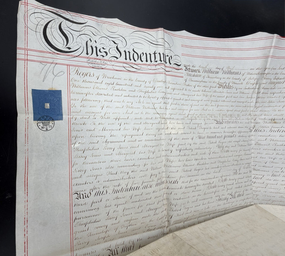 1871 Antique Vellum Mortgage Deed: Flintshire & Denbighshire, Wales (Signed)