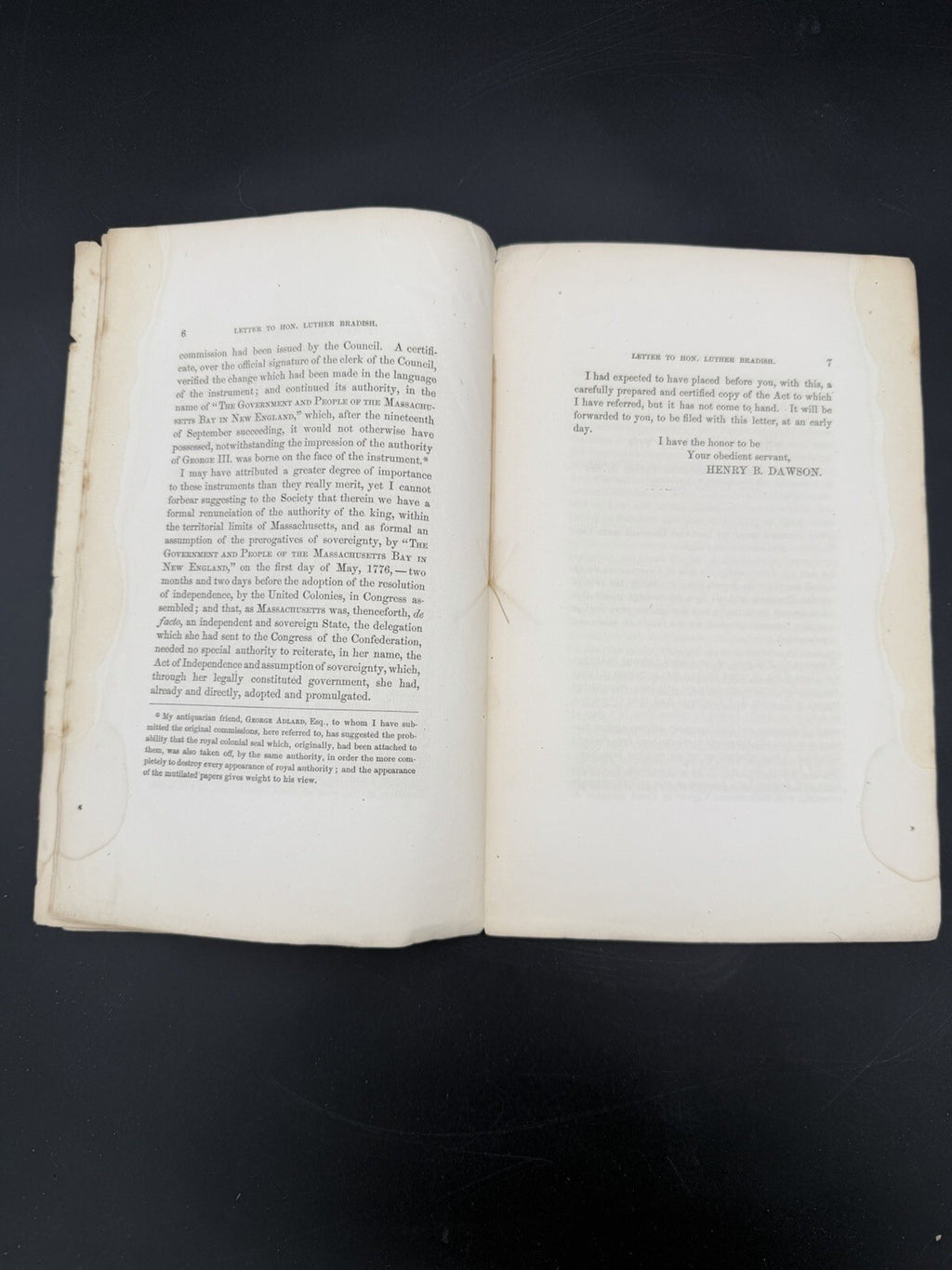 1862 Henry B. Dawson Pamphlet: MA Declaration of Independence 1776