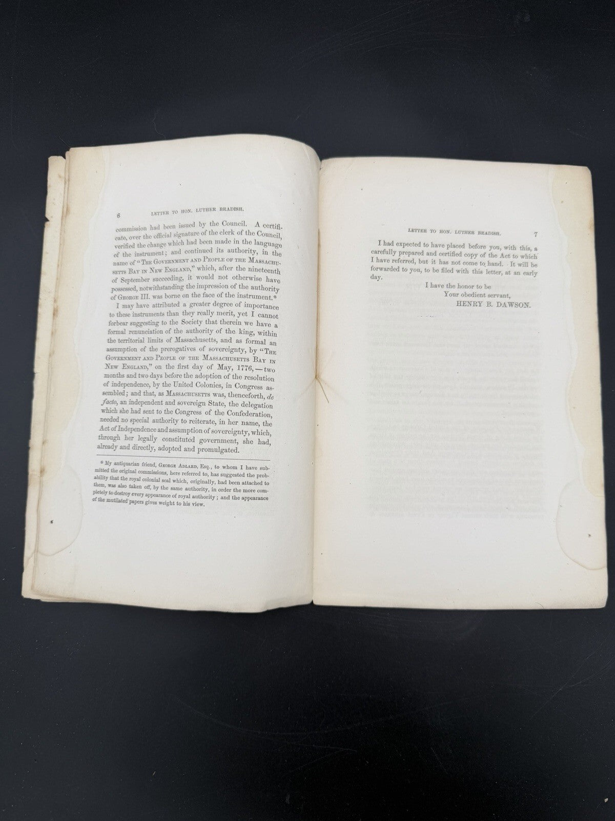 1862 Henry B. Dawson Pamphlet: MA Declaration of Independence 1776