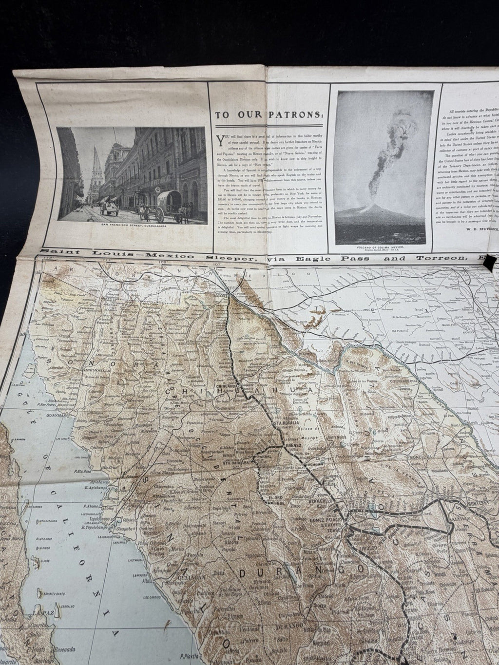1906 Mexican Central Railway Ephemera Map & Schedule Vintage Railroad Ephemera