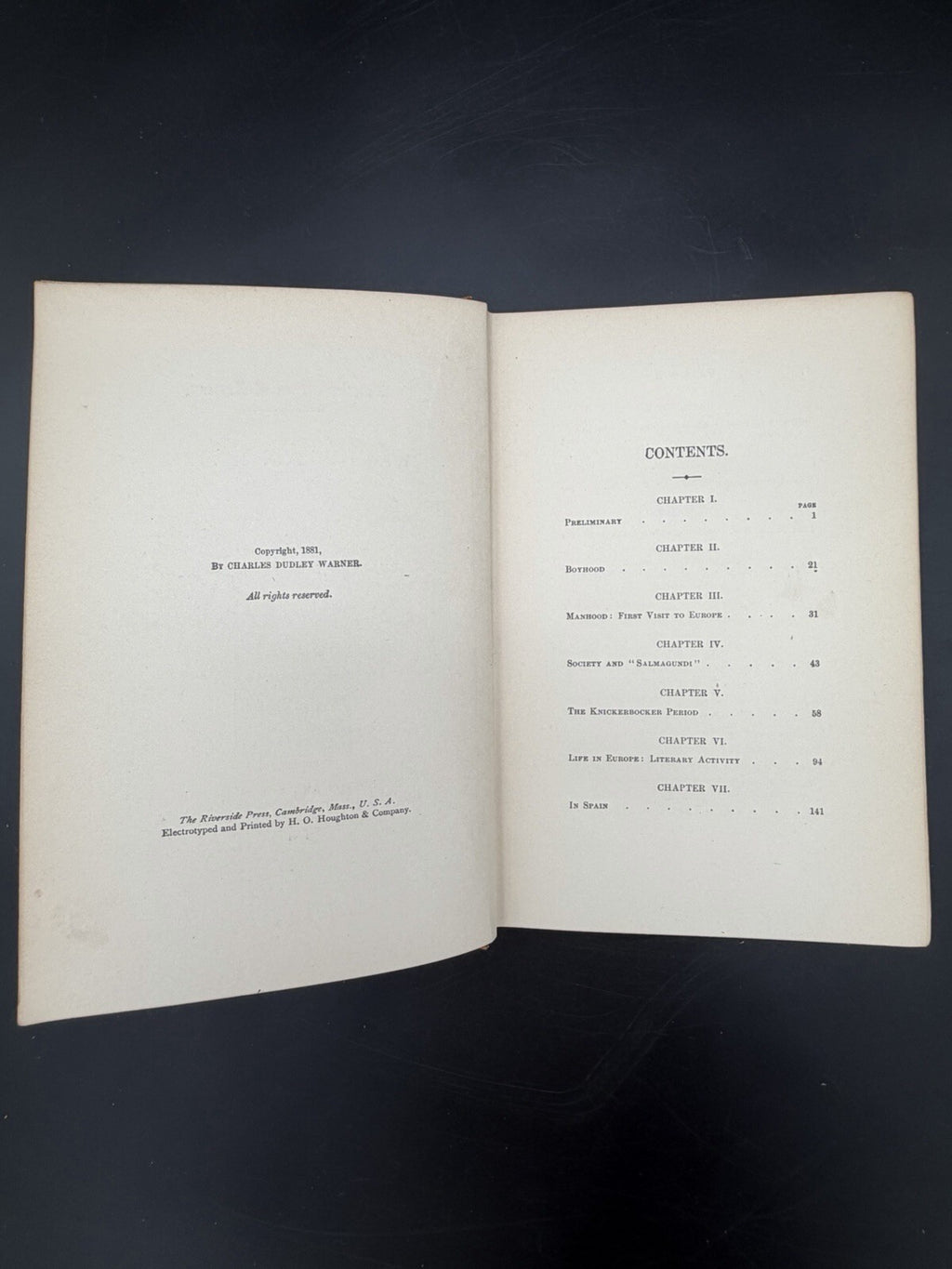 Antique Book 1891 Washington Irving Biography Charles Dudley Warner Inscribed Bookplate